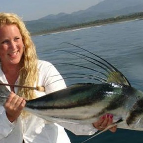 Sarah Henry with her 8kg tippet record roosterfish