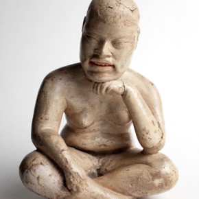 Seated figure with head resting on hand, Mexico, Puebla, Las Bocas