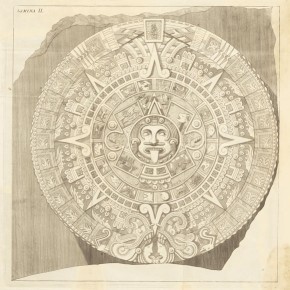 The Aztec Calendar Stone, Francisco de Agüera. Engraving. Antonio de León y Gama, Descripción histórica y cronológica de las dos piedras... que se esta formando en la plaza principal de México... (Mexico City, 1832)